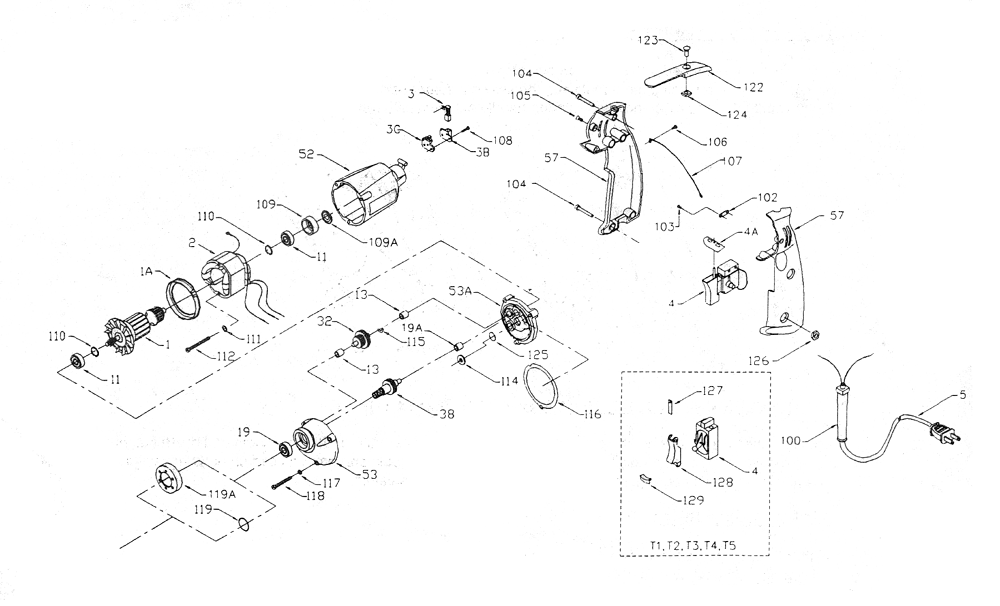 Fig-0 Diagram and Parts List for 696013 Type-1 Porter Cable Electric Drill
